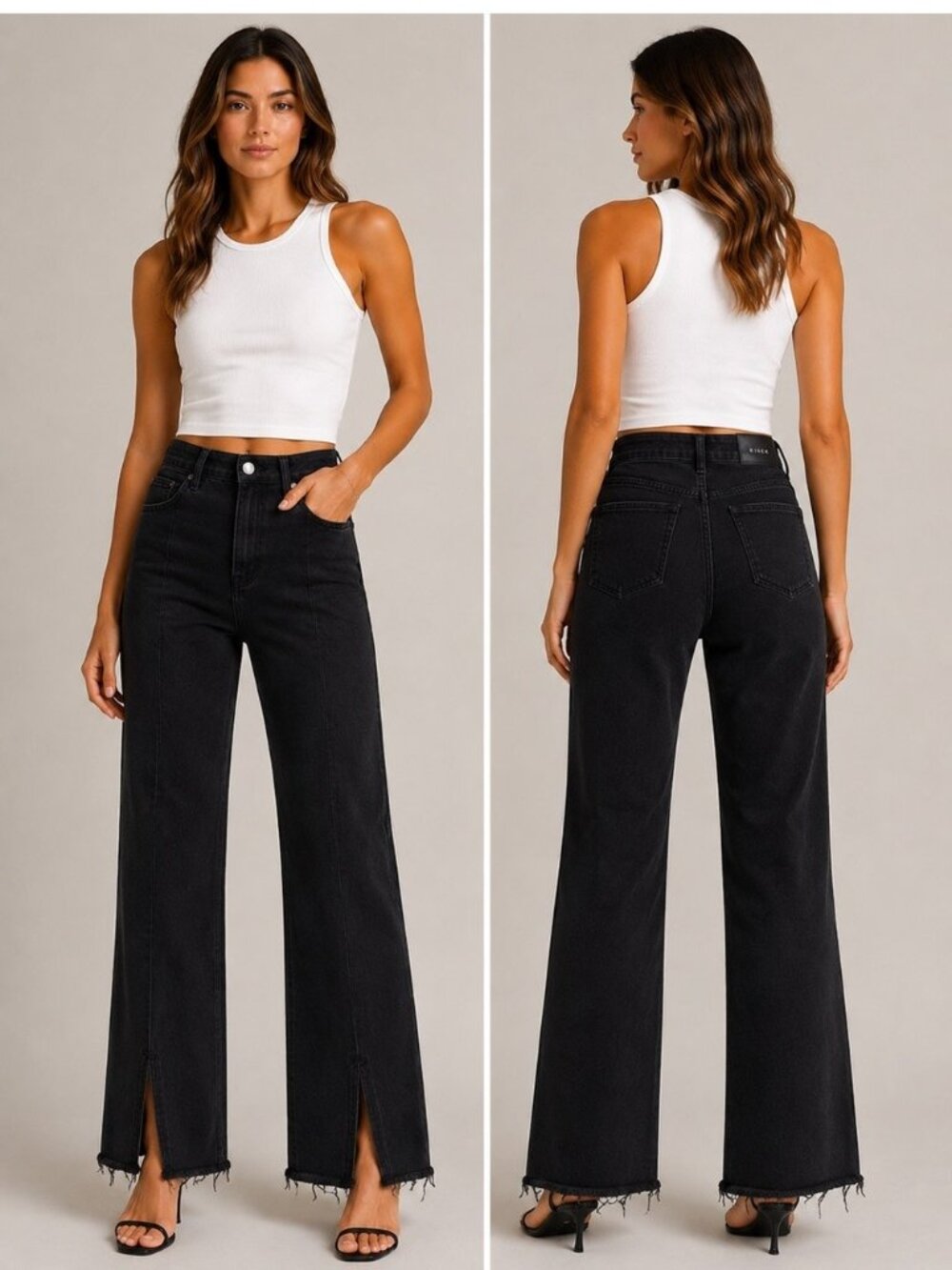 RISEN Black High Rise Raw Hem Front Slit Flare Jeans Size 11/30